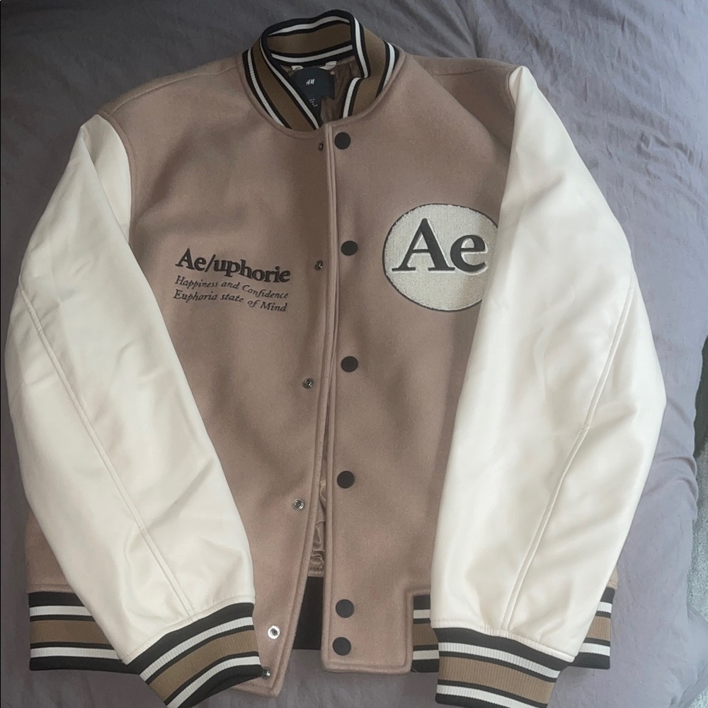 H&M Tan and Cream Varsity Jacket